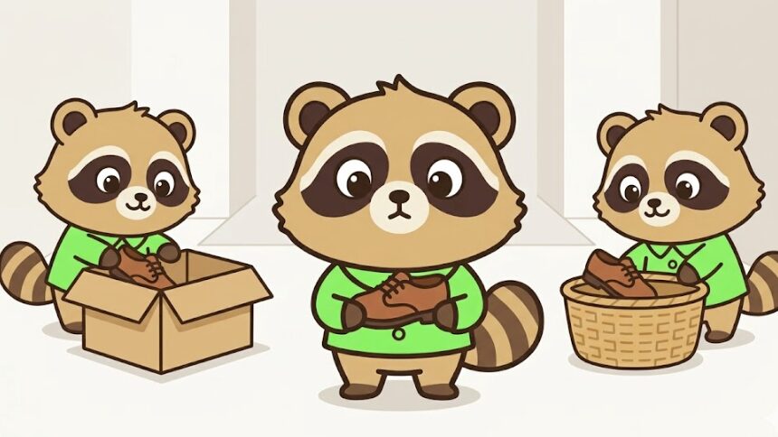 まだ履ける靴を前に、買取と寄付で迷っているたぬき