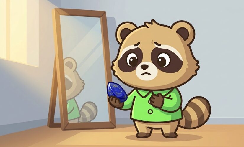 ラピスラズリが怖いと感じる理由を考えるたぬきキャラクター